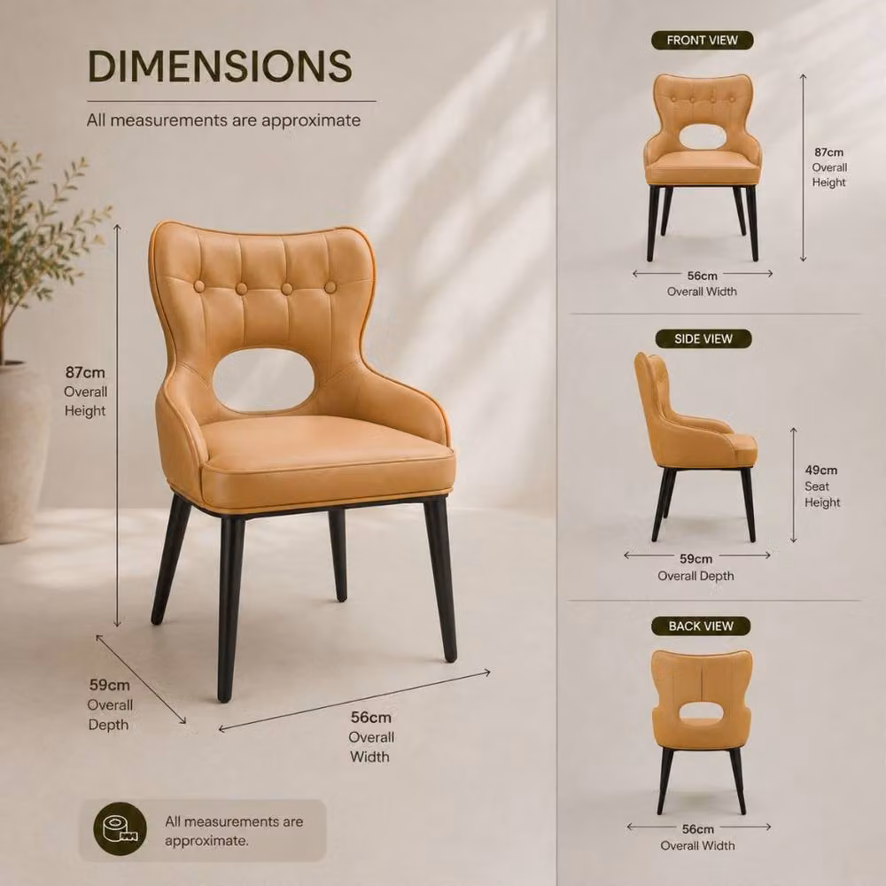 Stratus Interiors Marbella Modern Upholstered PU Leather Dining Chair in Tan – 2