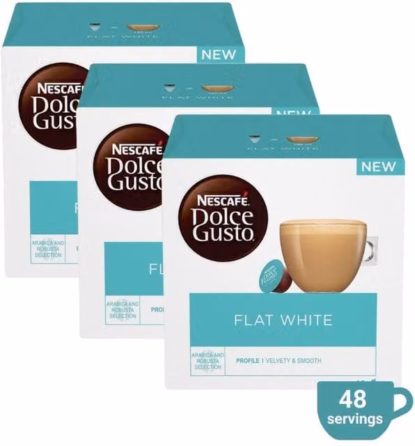 Nescafe Dolce Gusto Flat White Coffee Pods, Arabica and Robusta, 48 Servings in Turquoise