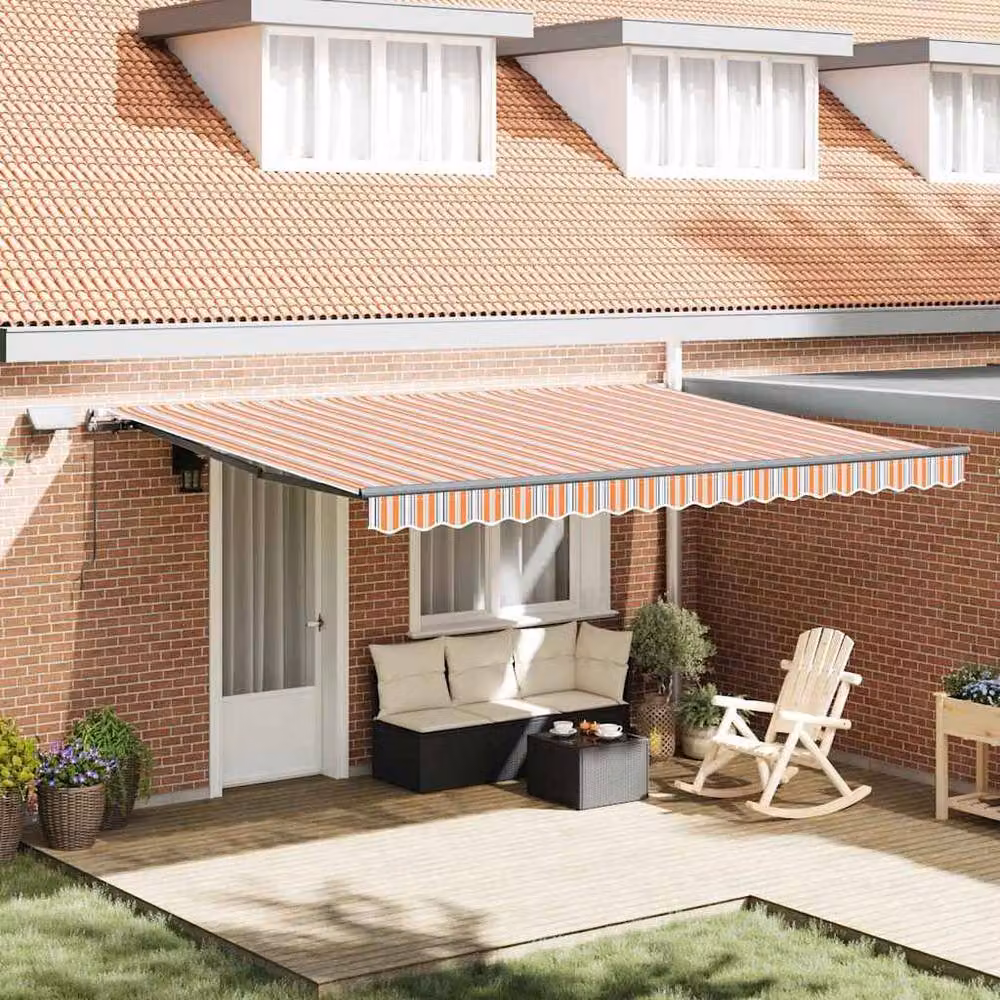 Berkfield Home Manual Retractable Folding Arm Awning with LED Multicolour Stripe in Orange, W: 450 cm, D: 300 cm – 2