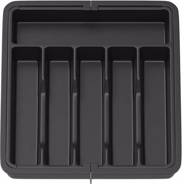 PAWNORA Plastic Cutlery Tray Drawer Organiser with Compartments, Grey, W: 57.0 cm, D: 38.0 cm