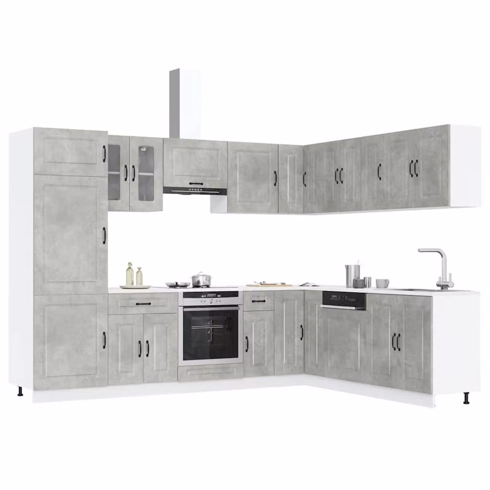 Berkfield Home Kalmar 14 Piece Modern Kitchen Cabinet Set in Concrete Grey Engineered Wood – 2