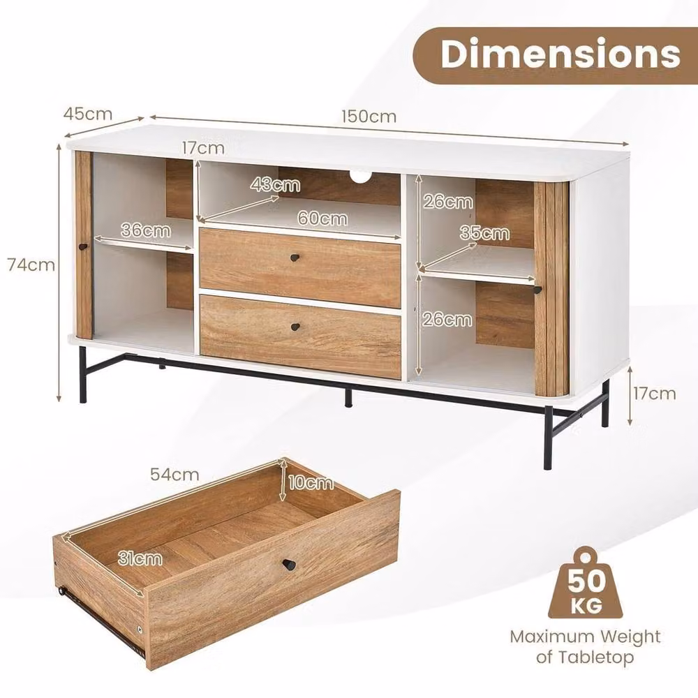 Havendro Wooden Sideboard Buffet Cabinet with Sliding Tambour Doors in Light Oak – 2