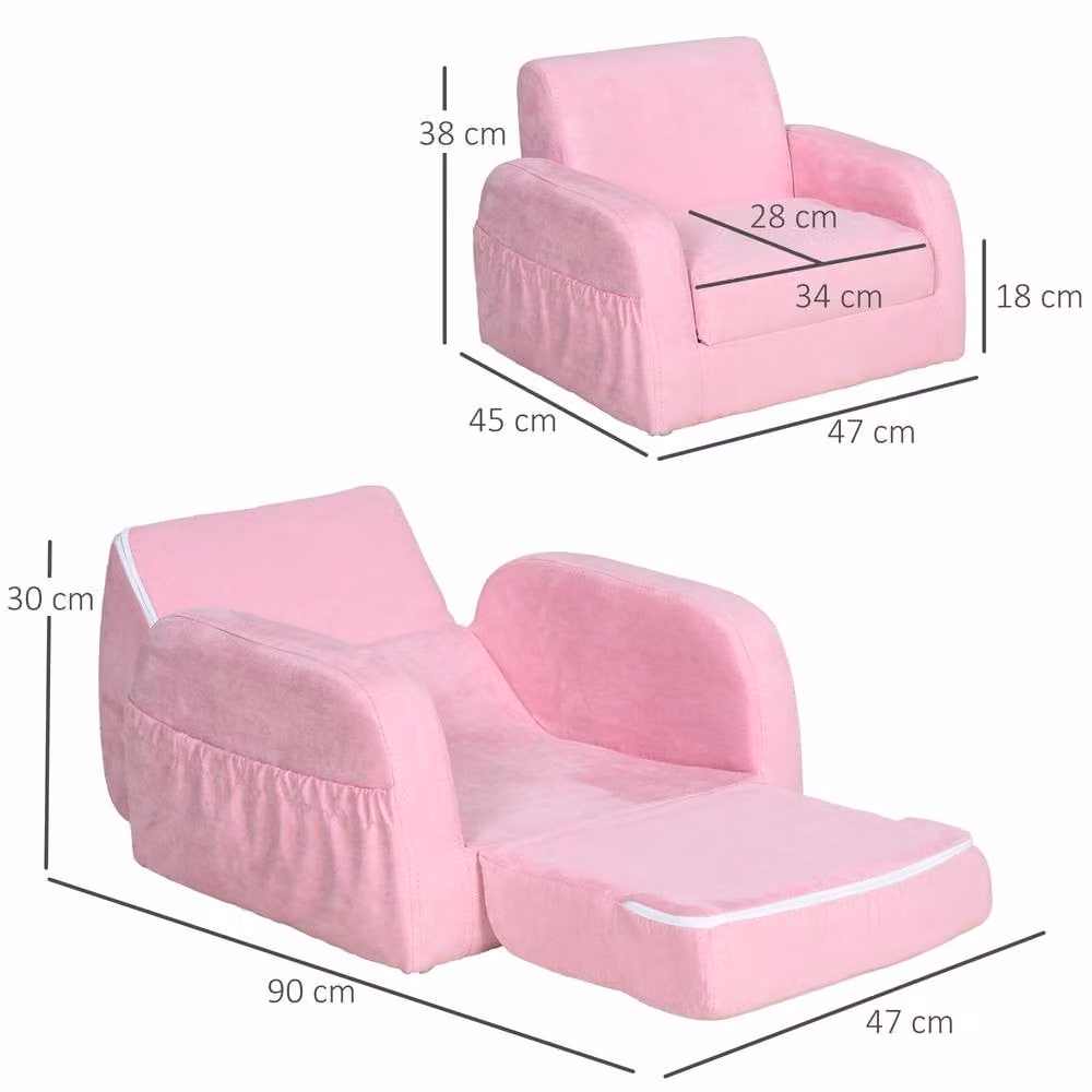 STILVORA Kids Fold-Out Armchair Bed in Pink with Solid Wood Frame and Foam Padding – 2