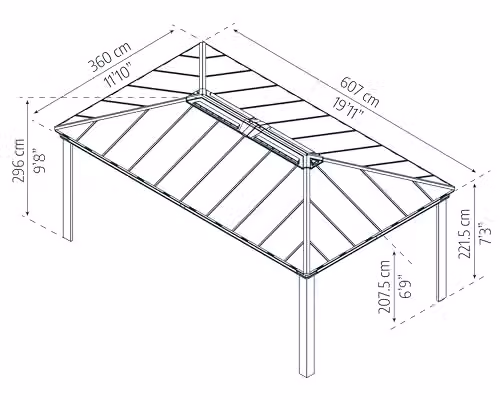Palram Dallas Rectangular Garden Gazebo in Grey with Aluminium Frame and Polycarbonate Hard Roof, W/D/H: 607.05 x 295.95 x 360 cm – 5