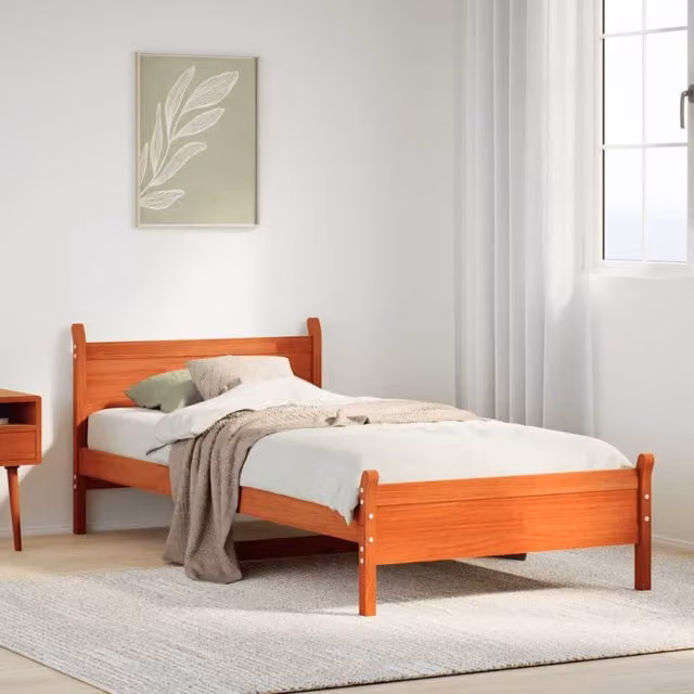 Berkfield Home Small Single Solid Wood Pine Bed Frame in Wax Brown, W/D/H: 75 x 190 cm