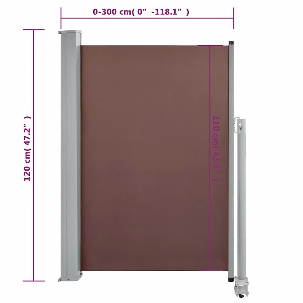 Berkfield Home Brown Retractable Side Awning with Manual Pull, W/D/H: 300 x 120 x 120 cm – 5