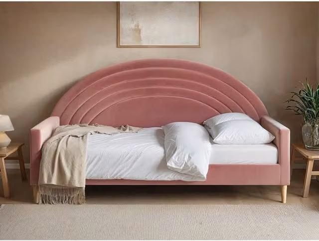 Flair Noa Rainbow Single Day Bed in Pink Velvet Fabric