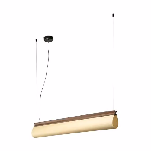 Faro Barcelona Cata LED Bar Pendant Ceiling Light with Wood and Beige Shade in Brown, 2700K Warm White – 1