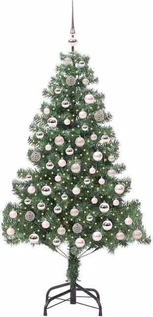 Berkfield Home Lush Green PVC Christmas Tree with 300 LEDs and Stand, Height: 210 cm – 1