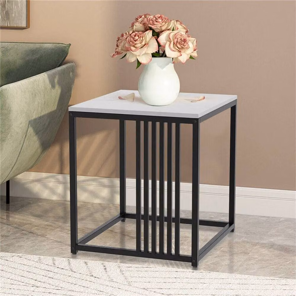 KORVIXA Modern Marble Stone Side Table with White Top and Black Frame, W/D/H: 100 x 100 x 30 cm – 3