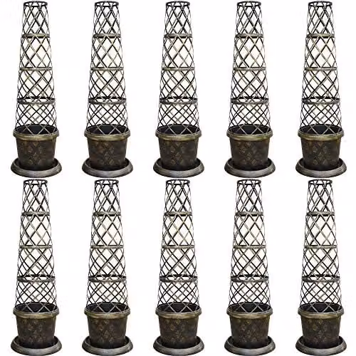 Thompson & Morgan Garden Tower Pot Kit with Lattice Style Frame and Saucer, Black and Gold Effect, W: 39 cm, D: 39 cm, H: 39 cm, Pot Diameter: 10 cm