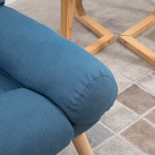 HOMCOM Blue Linen-Look Fabric Recliner Armchair with Integrated Footstool and Adjustable Backrest – 4
