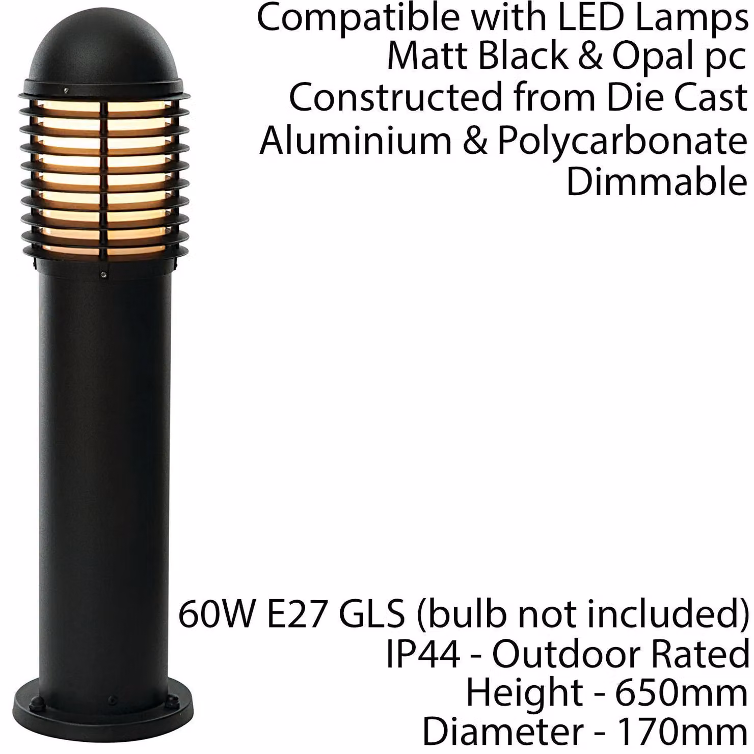 Loops 4 Pack Matt Black LED Outdoor Bollard Lights IP44, Height: 65 cm – 3