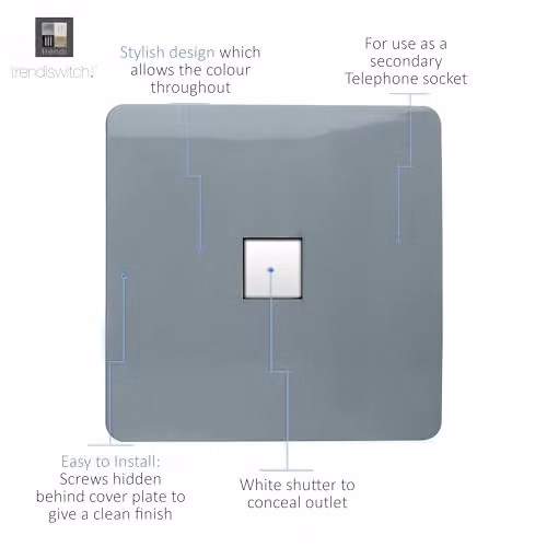 Trendi Switch 1 Gang Cat 3 Telephone Secondary Flush Socket in Cool Grey – 2