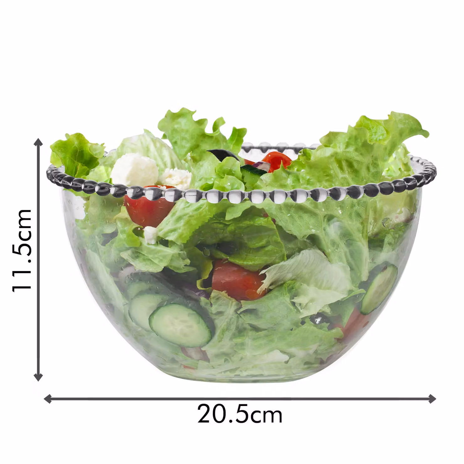 Dibor Bella Perle Glass Beaded Edge Salad Bowl, Clear, 2 l – 2