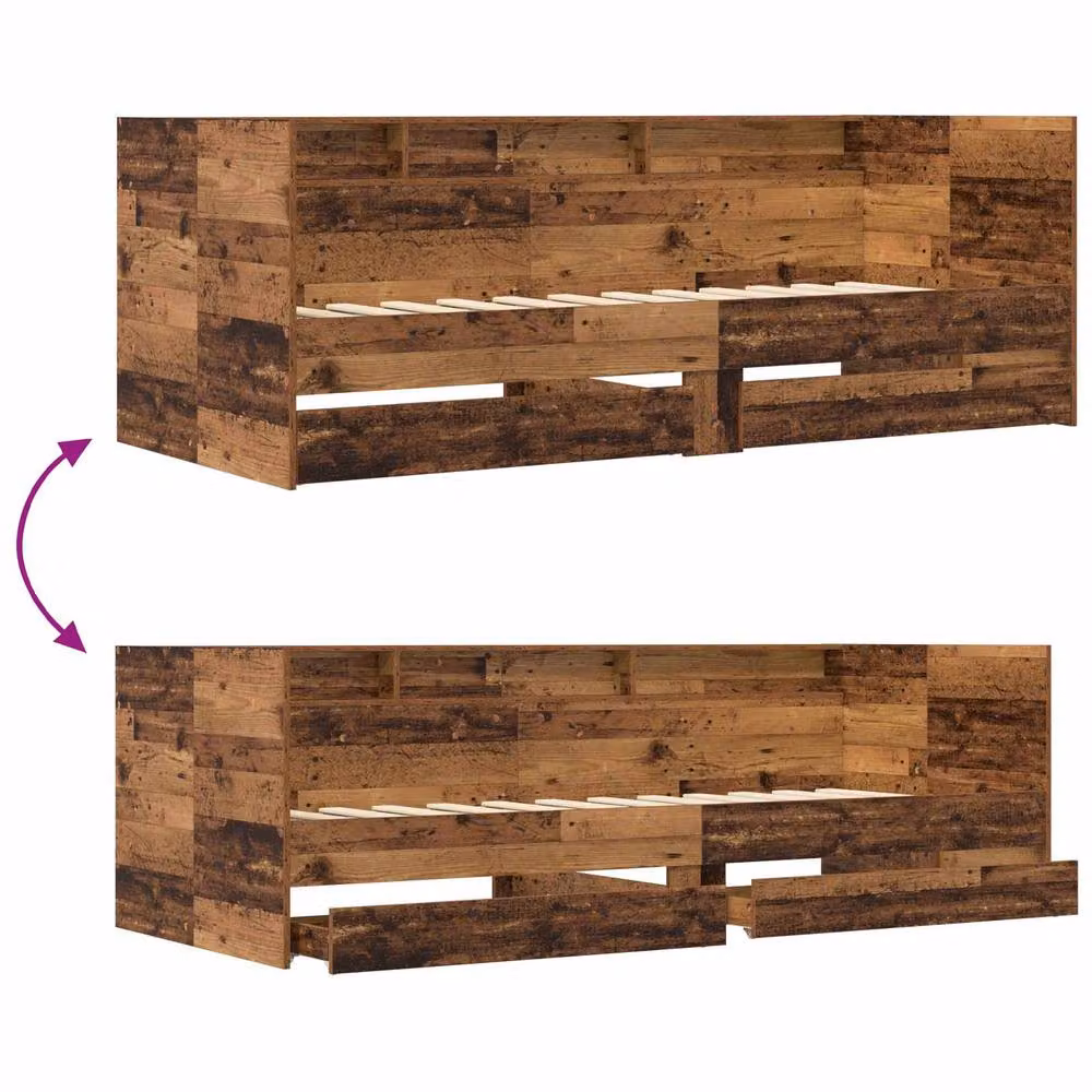 Berkfield Home Bed Frame with Storage in Old Wood Brown, W: 80 cm, L: 200 cm – 4