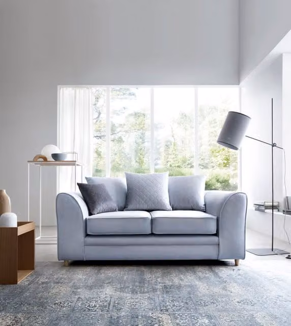 Abakus Direct Chicago 2 Seater Sofa in Silver Blue Velvet Fabric, W/D/H: 160 x 89 x 78 cm – 1