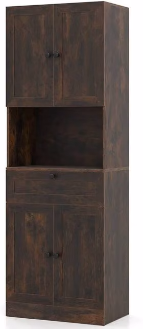 Kelvenix Freestanding Brown Wood Bathroom Cabinet with Soft-Close Doors and Internal Shelves, Height: 171.5 cm