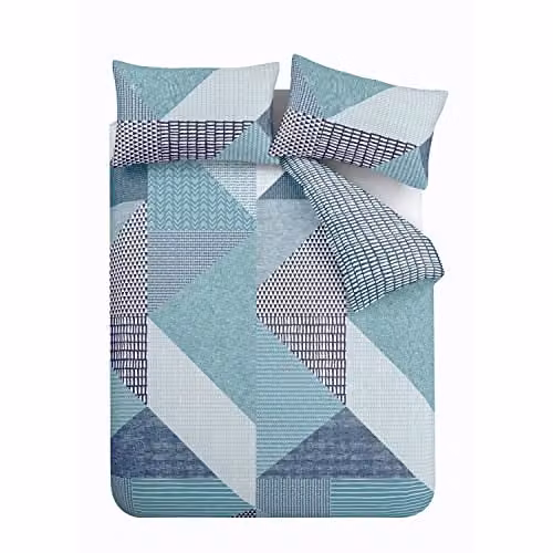 Catherine Lansfield Larsson Geo Single Duvet Cover Set with Pillowcase, Petrol Blue, Duvet Cover: 135 x 200 cm, Pillowcase: 50 x 75 cm