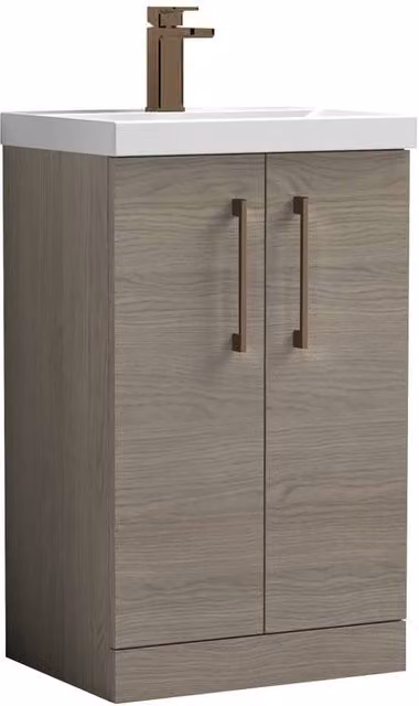 Balterley Modern Bathroom Vanity Unit with Basin and Soft Close Doors in Solace Oak Brown, W: 50 cm, D: 45 cm, H: 84 cm – 1