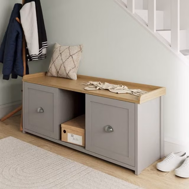 GFW Lancaster 2 Door Grey Shoe Rack Bench