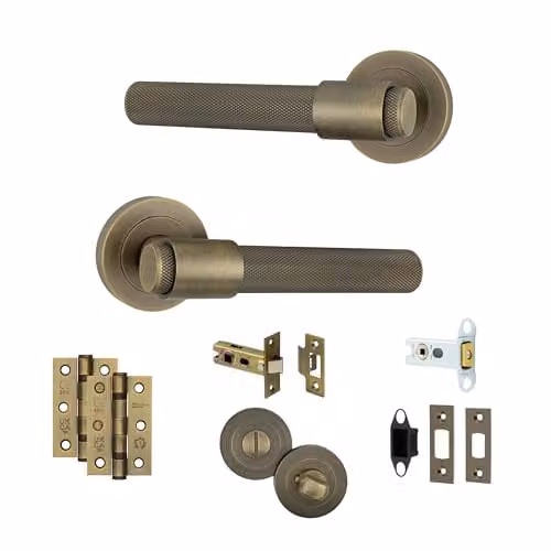 AXS Hardware Dakota Internal Door Handle Pair with Rose in Antique Brass for Wooden Doors and Standard UK Tubular Latches