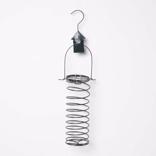 Homescapes Metal Hanging Bird Feeder with Bird Decoration in Green