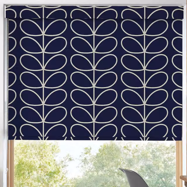 Orla Kiely Jumbo Linear Stem Translucent Made to Measure Roller Blind in Blue Whale Pattern