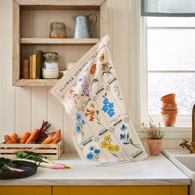 Ulster Weavers Time to Grow Sowing Calendar Cotton Tea Towel in Green and Multicolour
