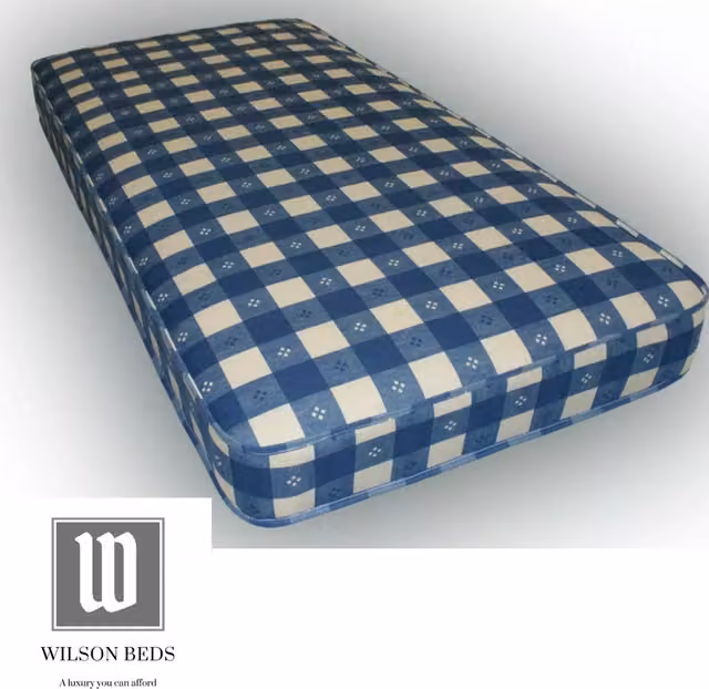 Wilson Beds Single Extra Long Kids Reflex Foam Mattress in Blue Check, W/D/H: 90 x 200 x 10 cm