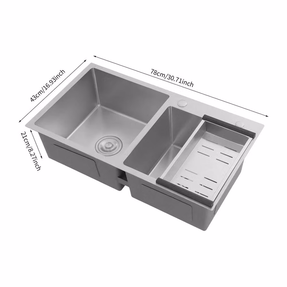 VOGREX Stainless Steel Double Bowl Drop-in Kitchen Sink, Silver, W: 78 cm x D: 43 cm – 2