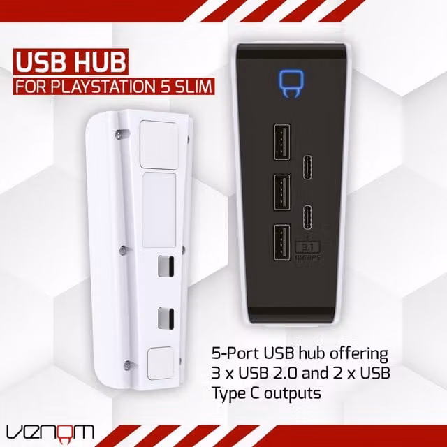 Venom USB Hub for PS5 Slim, Black with USB-A and USB-C Ports