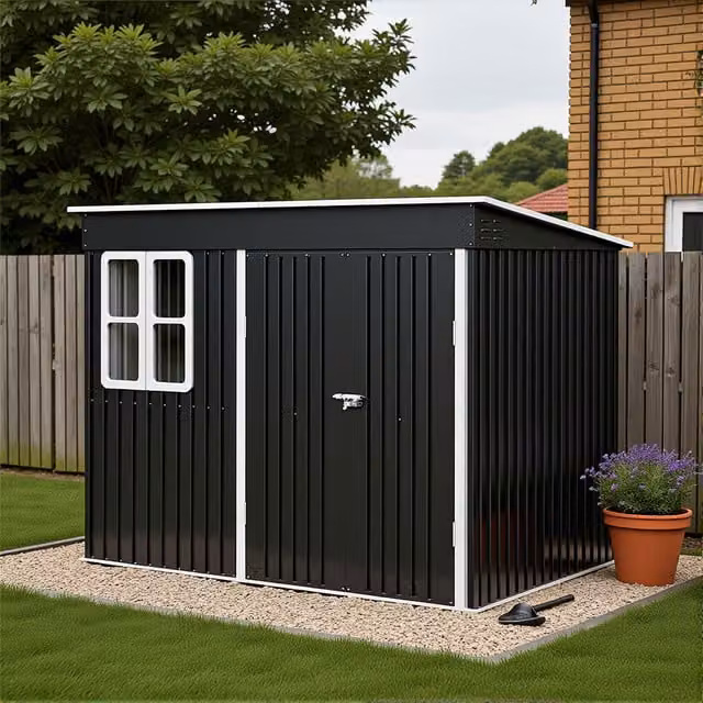 Breeins Metal Pent Garden Storage Shed in Charcoal Black