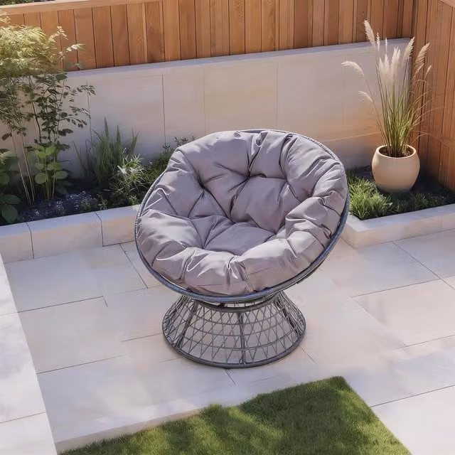 Home Source Oasis Egg Chair with Waterproof Cushion in Dark Grey Rattan