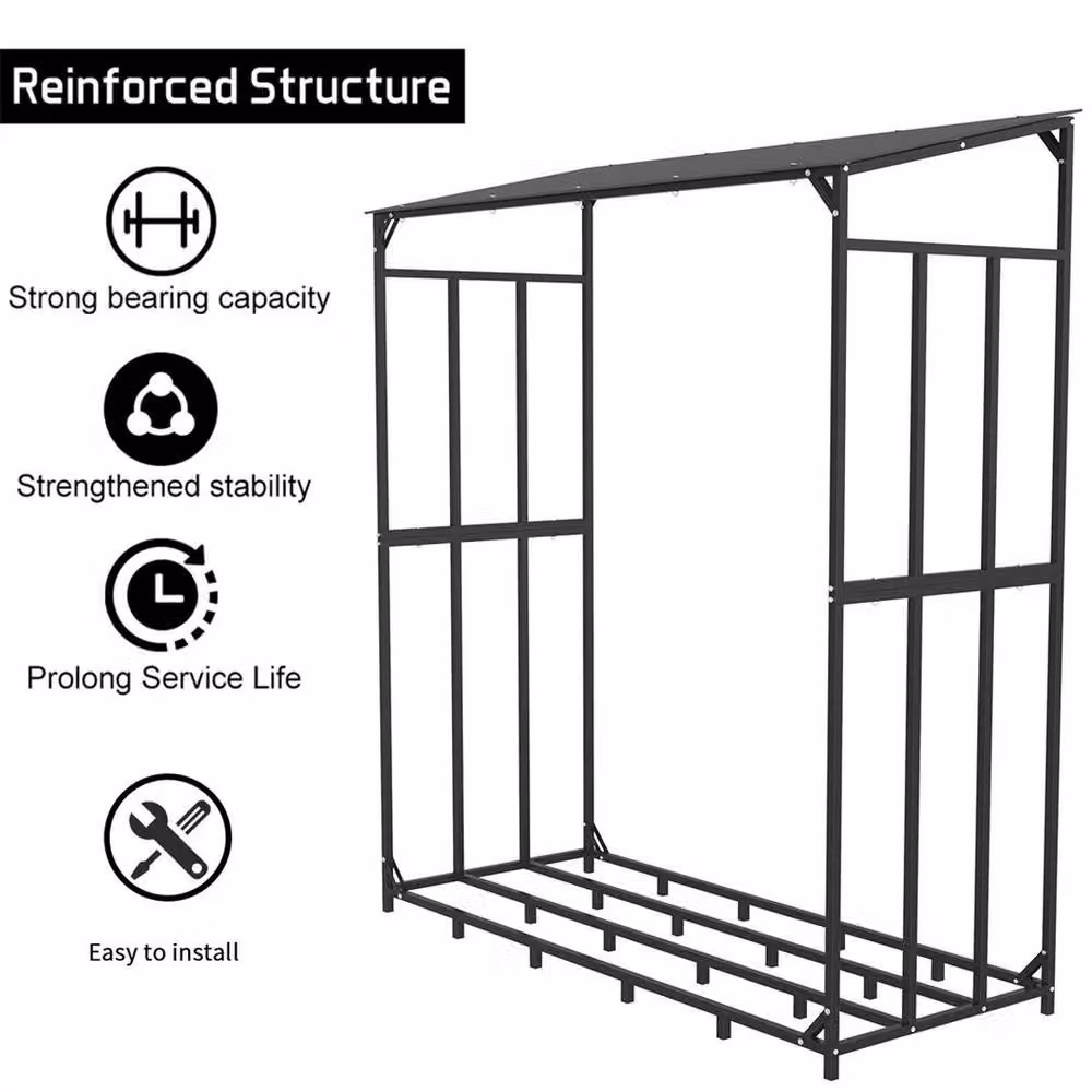 Hinsinc Black Metal Outdoor Log Store Holder, H 176.5 x W 60 x D 60 cm – 5