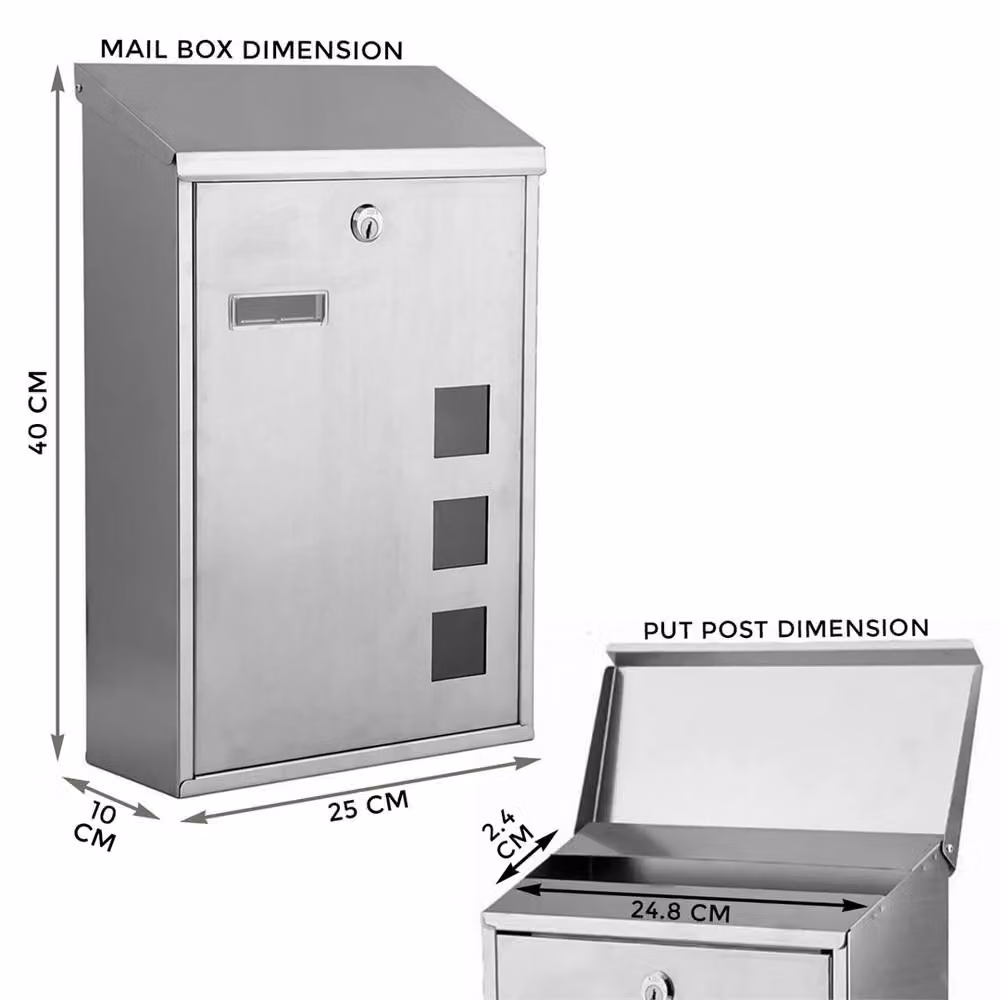 Havendro Lockable Stainless Steel Wall Mounted Outdoor Letterbox in Silver, W/D/H: 40 x 25 x 10 cm – 2