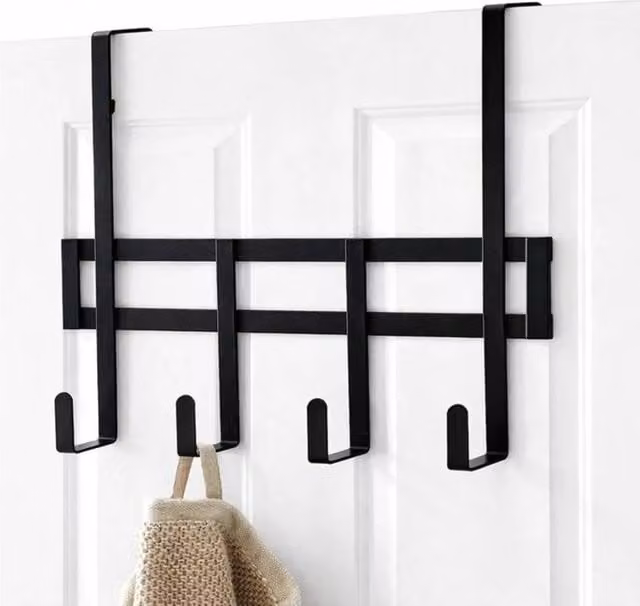 EONLION Metal Overdoor Coat Hook Rack with 4 Hooks in Black, Width: 50 cm