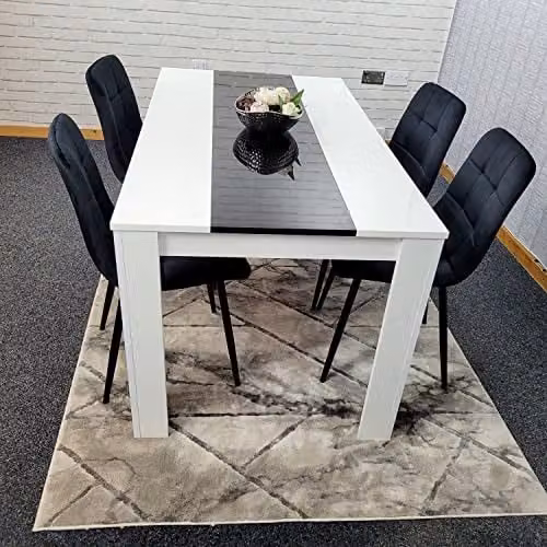 Kosy Koala Modern Dining Table Set with 4 Black Velvet Chairs and White Glass Top, W/D/H: 140 x 80 x 75 cm – 5