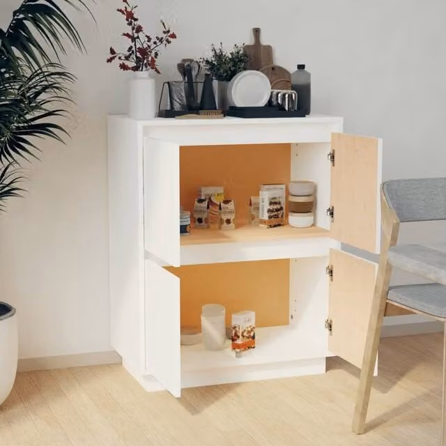 Berkfield Home White Solid Wood Pine Sideboard W/D/H: 60 x 34 x 75 cm