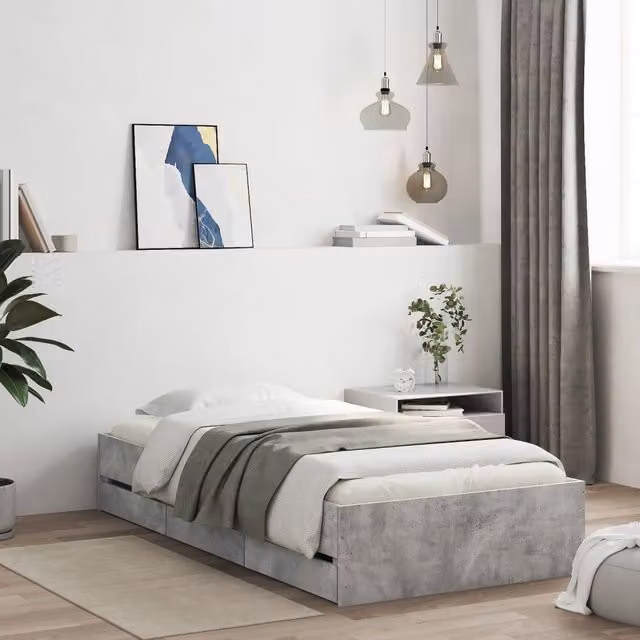 Berkfield Home Modern Bed Frame with Drawers in Concrete Grey, W: 90 cm, L: 200 cm