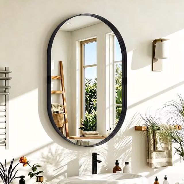 HOMCOM Modern Wall Mirror with Elevated Aluminium Alloy Frame in Black