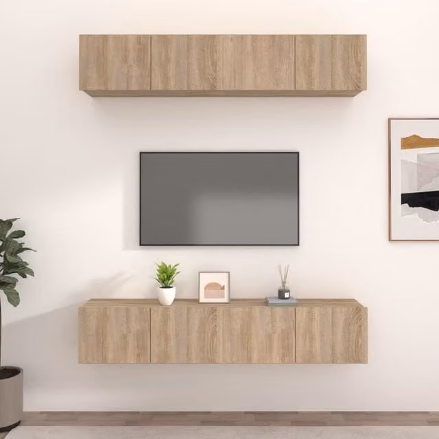Berkfield Home Set of 4 Sonoma Oak TV Cabinets in Brown, W/D/H: 80 x 30 x 30 cm – 1