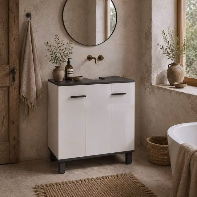 Wyld Haus Karesala High Gloss White Under Sink Bathroom Cabinet W/D/H: 60 x 34 x 70 cm