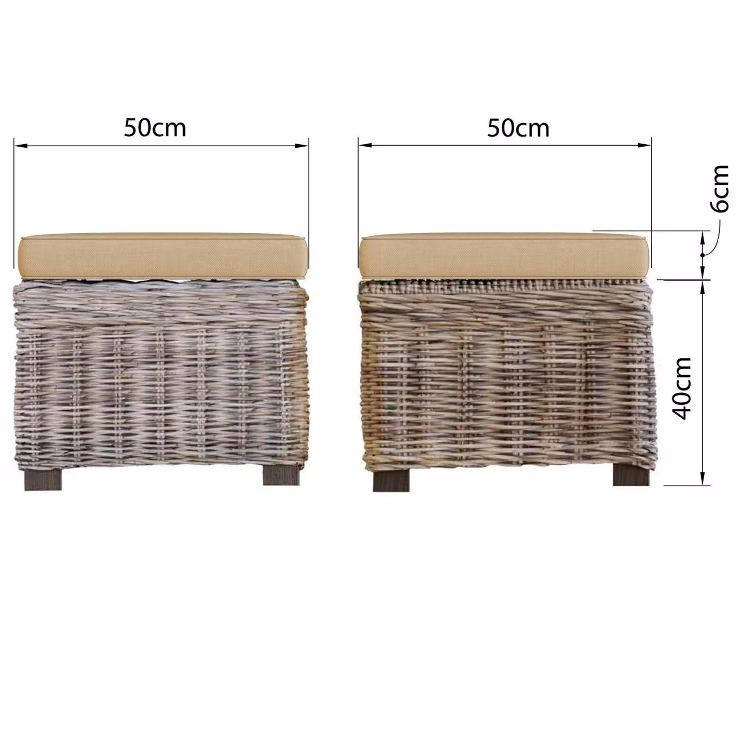 FWStyle Rustic Solid Pine and Rattan Padded Storage Ottoman Stool in Brown – 4
