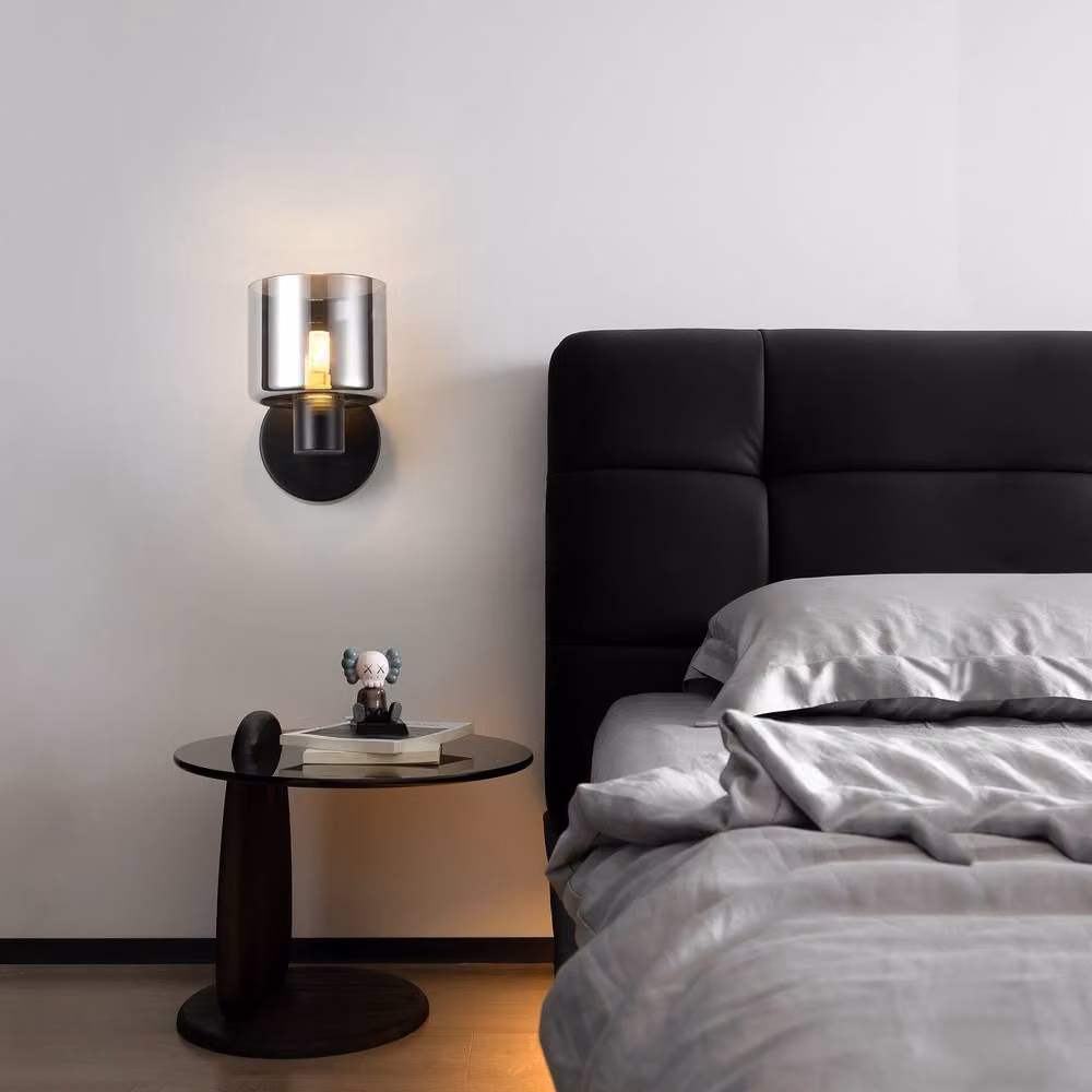 Harper Living Modern LED Wall Light in Matt Black with Smoked Grey Glass Shade – 5