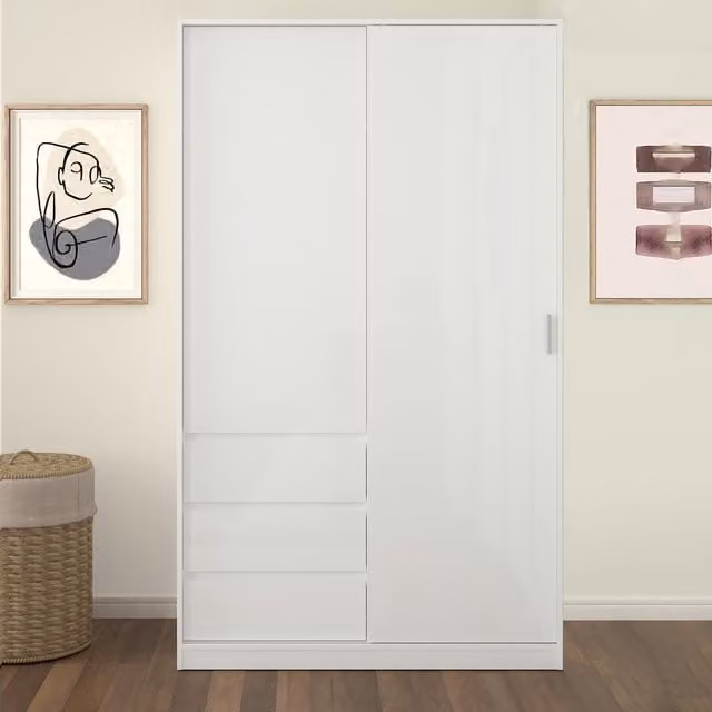 Furniture To Go Naia 2-Door White Lacquered Wardrobe with Integrated Drawers