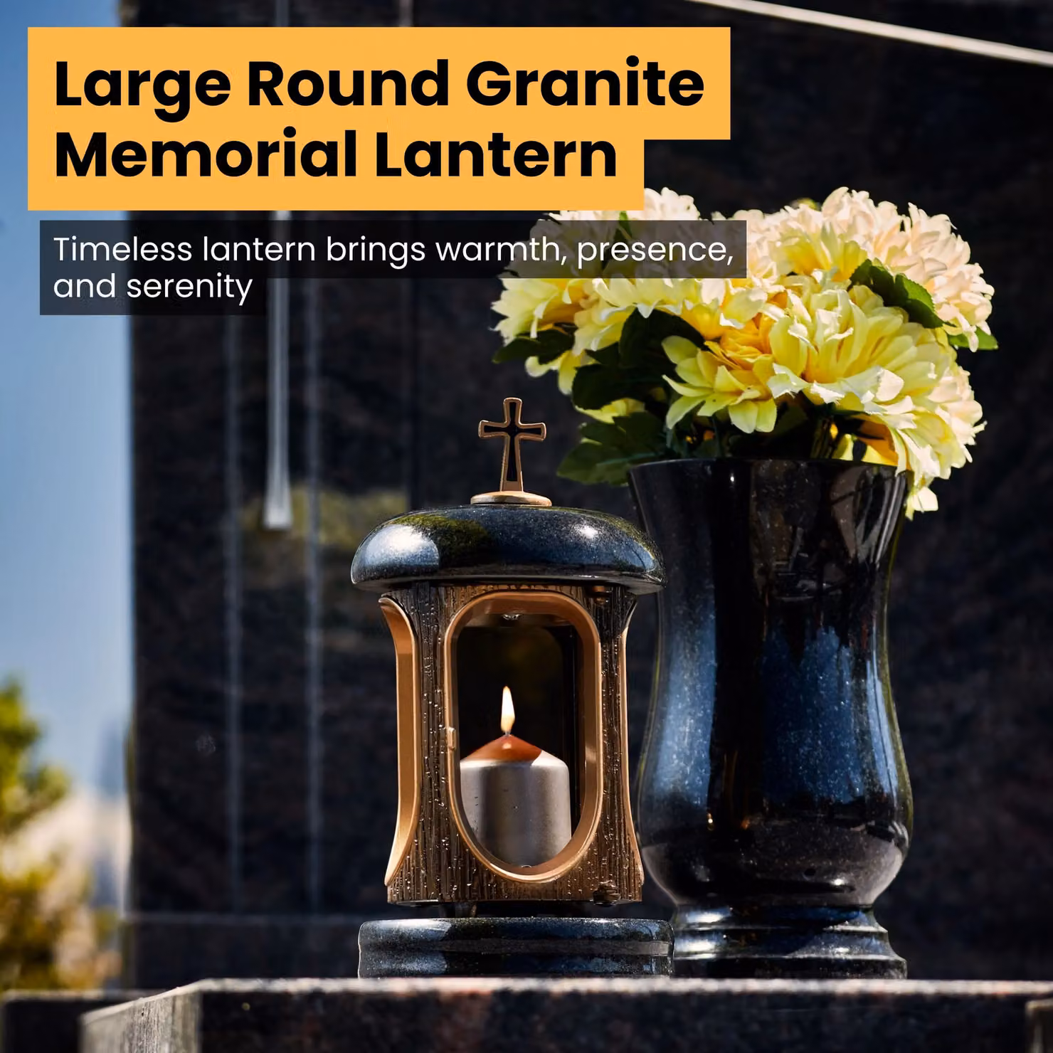 Novecrafto Large Gold Granite Memorial Lantern for Cemetery and Grave Ornaments – 7
