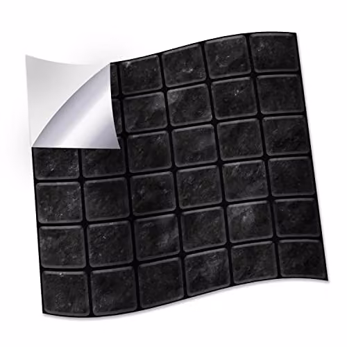 WALPLUS 24-Piece Dark Marble Mosaic Wall Tile Sticker Set in Black and Grey, Glossy Aluminium Film Peel and Stick Backsplash Decals for Kitchen and Bathroom, W/D/H: 15 x 15 x 0.54 cm
