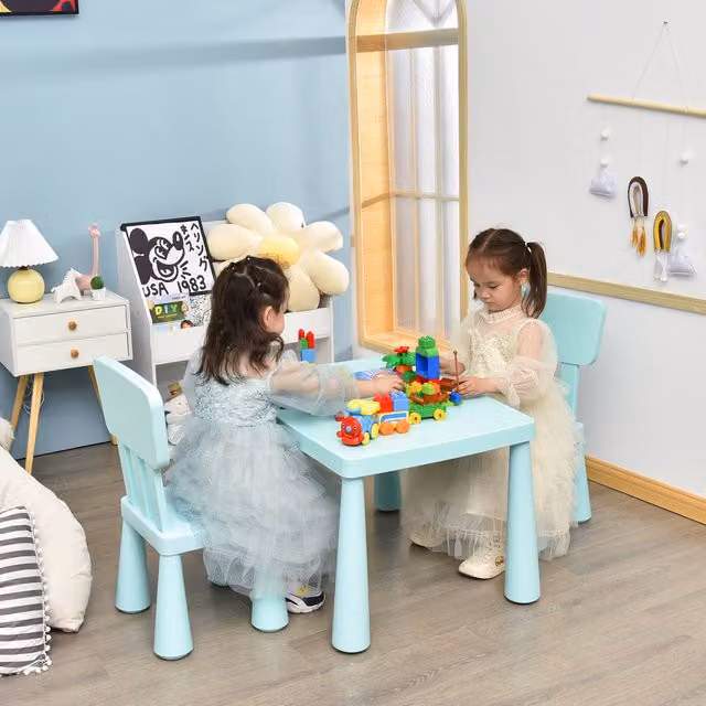 Costway 3 Piece Kids Table and Chair Set in Green