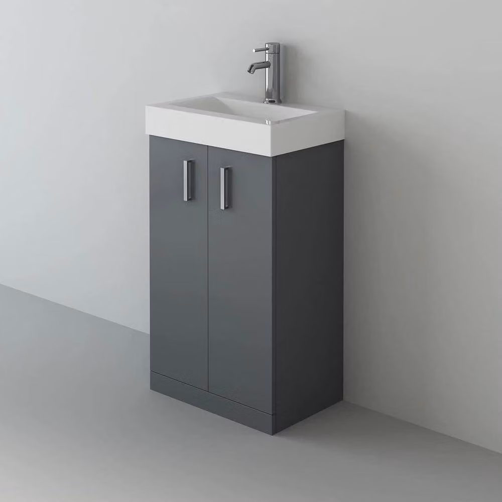 FORGEVIO Modern Grey Matt Freestanding Bathroom Vanity Unit with Sink Basin and Hinged Doors